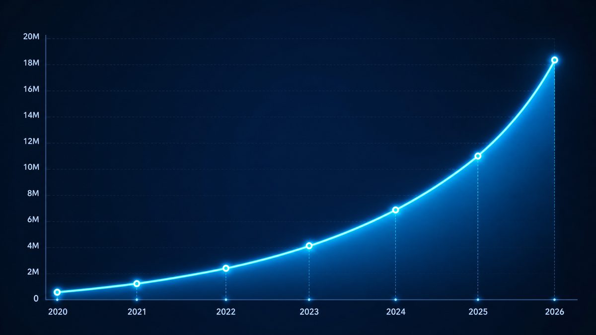 电影免费在线观看网站用户增长数据图表,展示2020-2026年注册用户从50万增长至1800万的趋势
